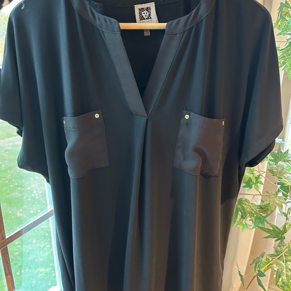 Anne Klein Black Blouse with Pocket Detail